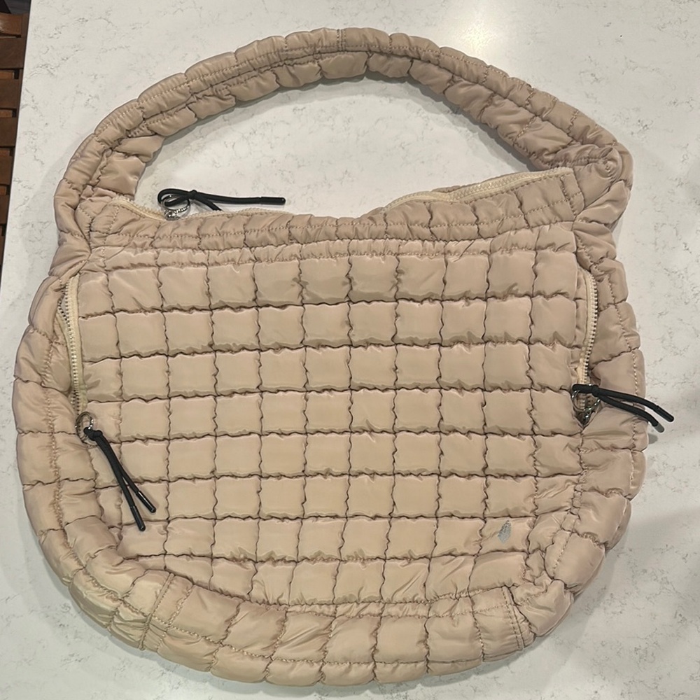 Free People Cream Quilted Shoulder Bag with Crescent Design